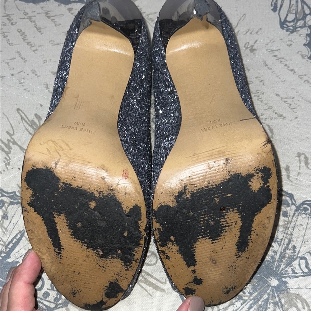 Nine West Glittery Navy Peep-Toe Heels - Picture 4 of 8